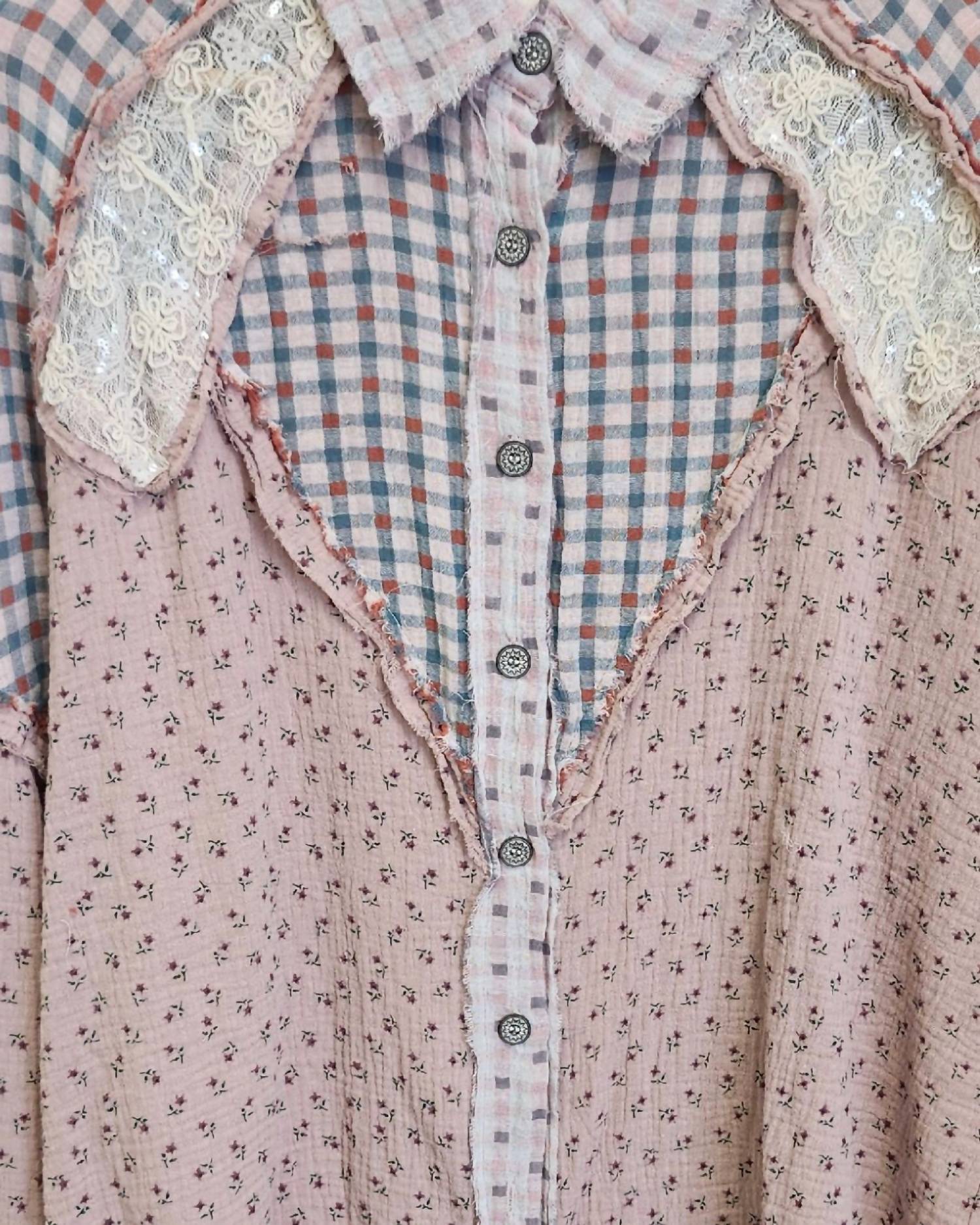 Ditsy Sequin Button Up Top In Pink