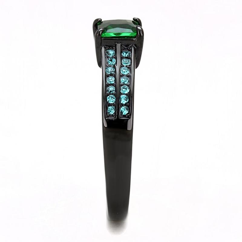 IP Black(Ion Plating) Stainless Steel Ring with Synthetic Synthetic Glass in Emerald