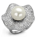 Rhodium Brass Ring with Synthetic Pearl in White