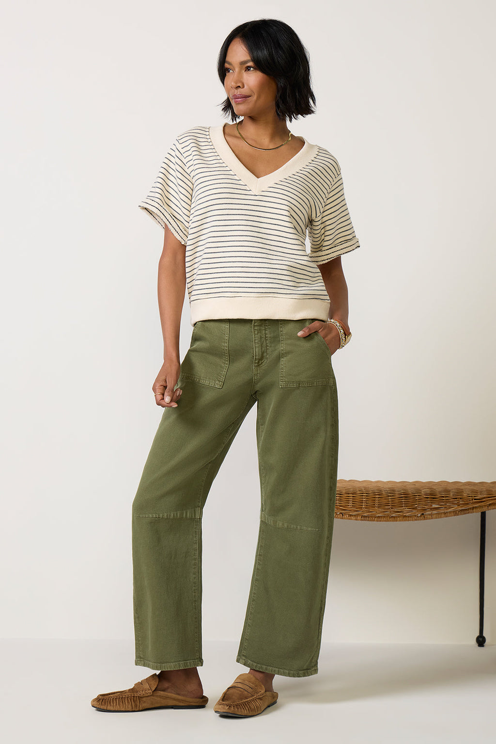 Women's Briggs Stripe V Neck Sweatshirt
