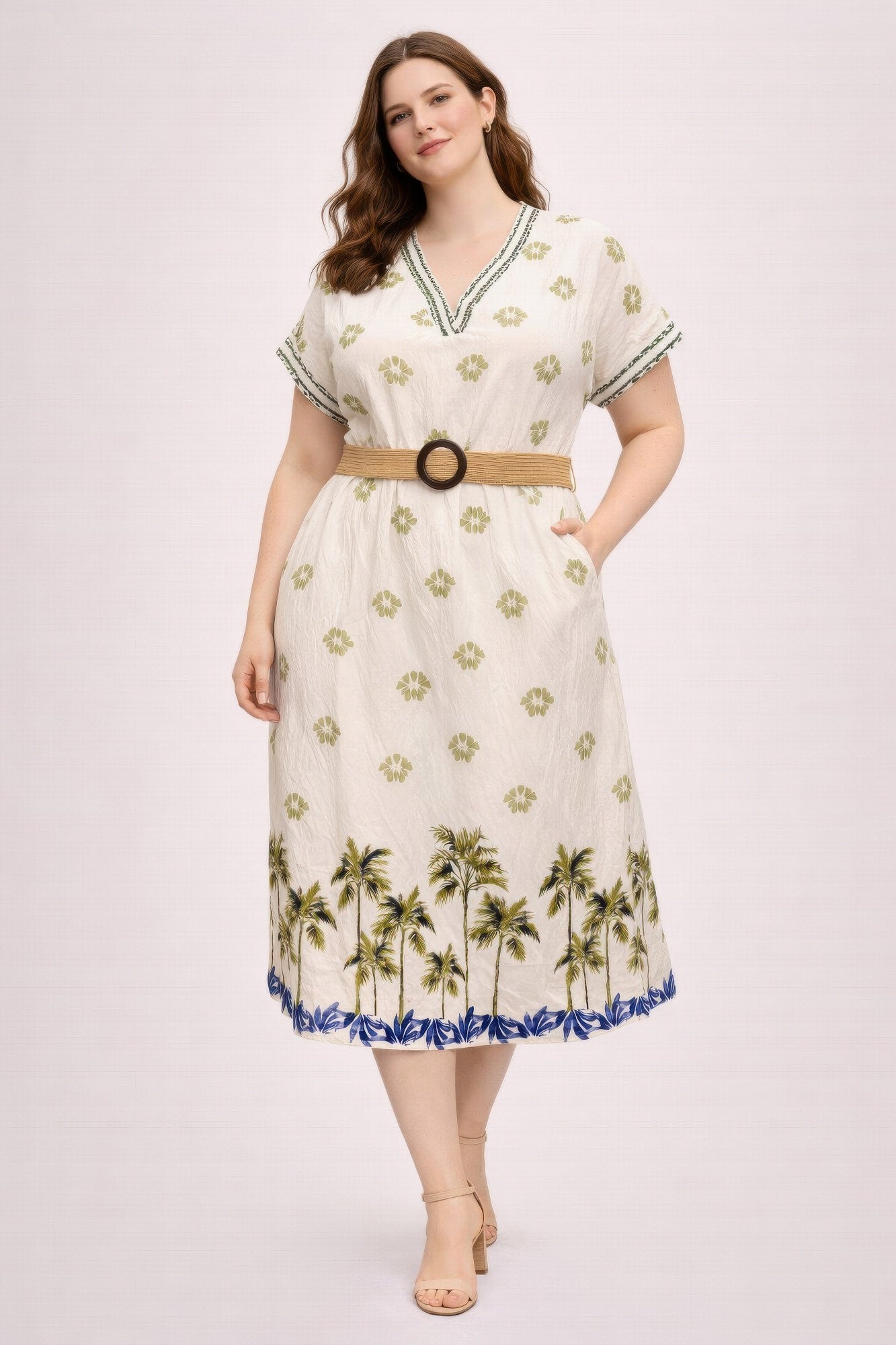 Plus Size Tropical Border Print Midi Dress