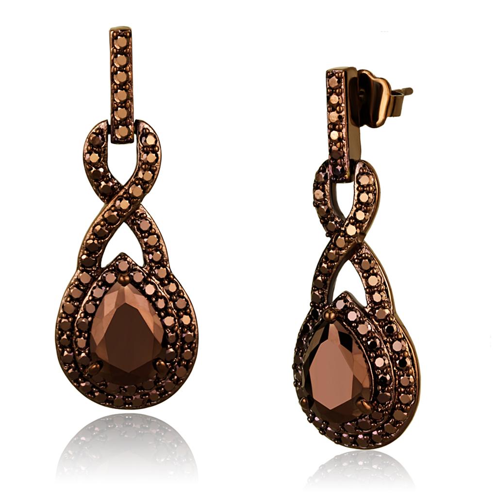 IP Coffee light Brass Earrings with AAA Grade CZ in Light Coffee