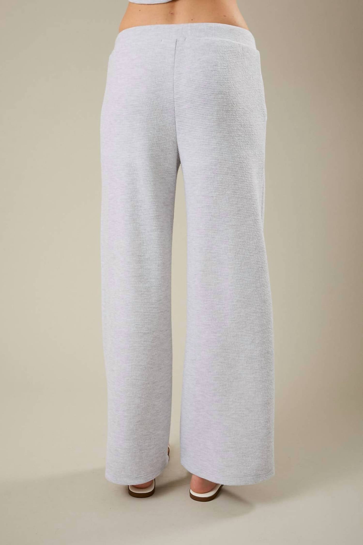 Mid Rise Drawstring Wide Leg Pants In Heather Grey