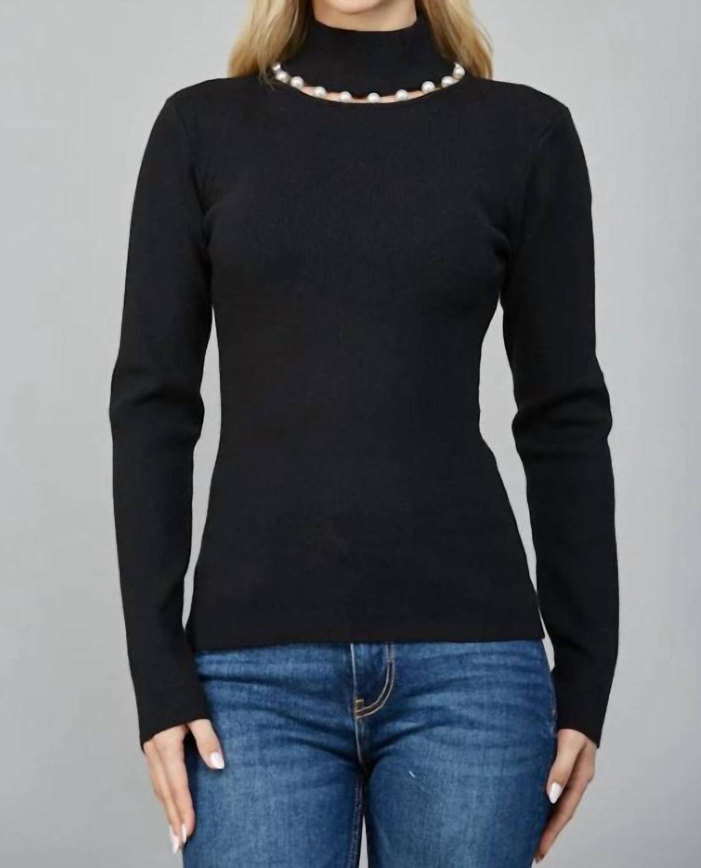 Marta Pearl Turtleneck Top In Black