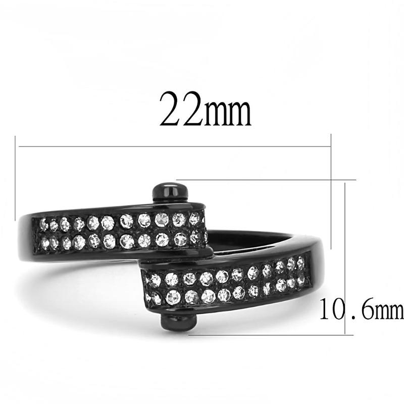 IP Black(Ion Plating) Stainless Steel Ring with Top Grade Crystal in Clear