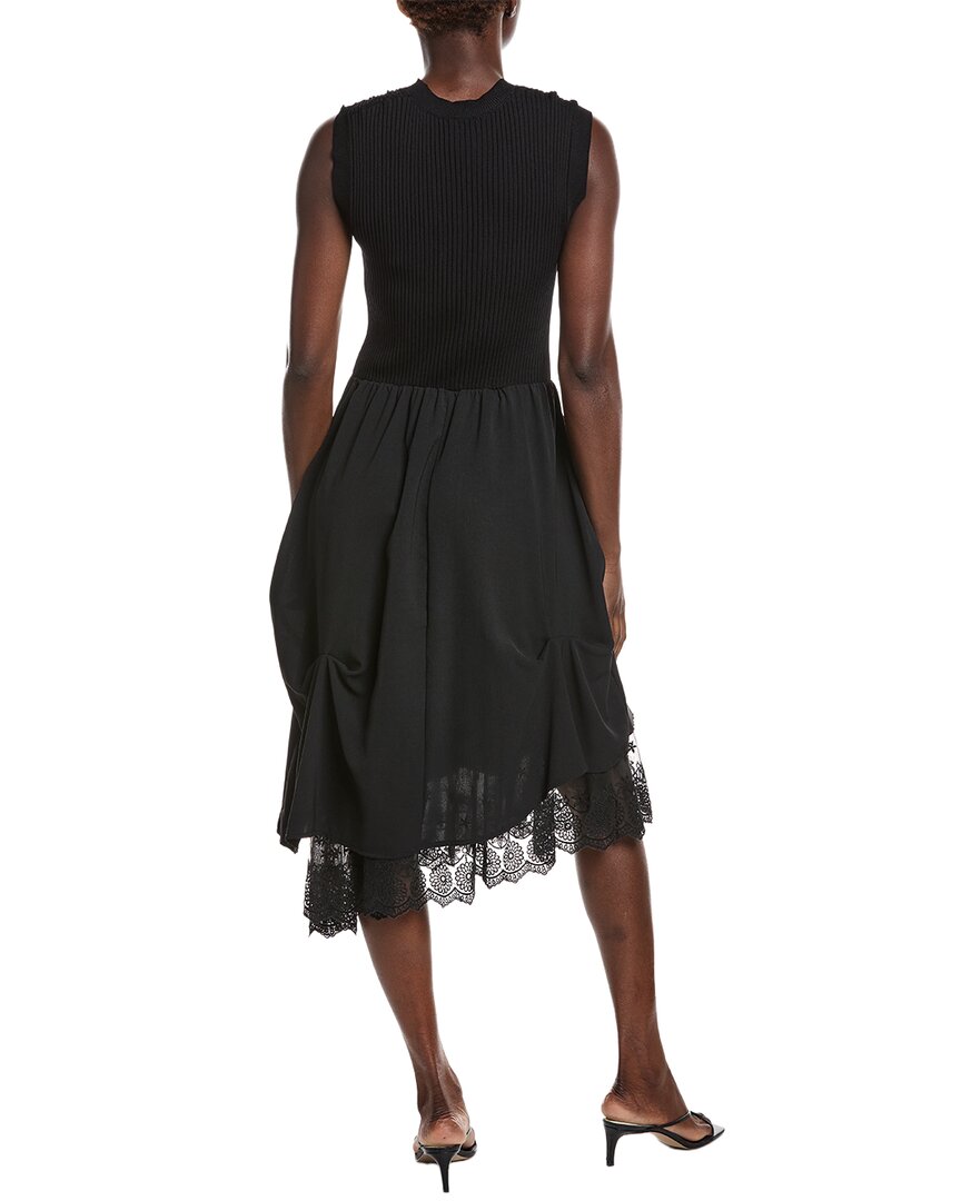 Gracia Knit Top Asymmetrical Lace Hem Midi Dress