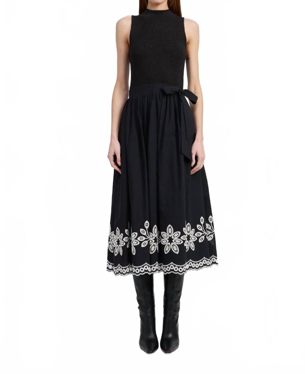 Isidora Sleeveless Embroidered Midi Dress In Black