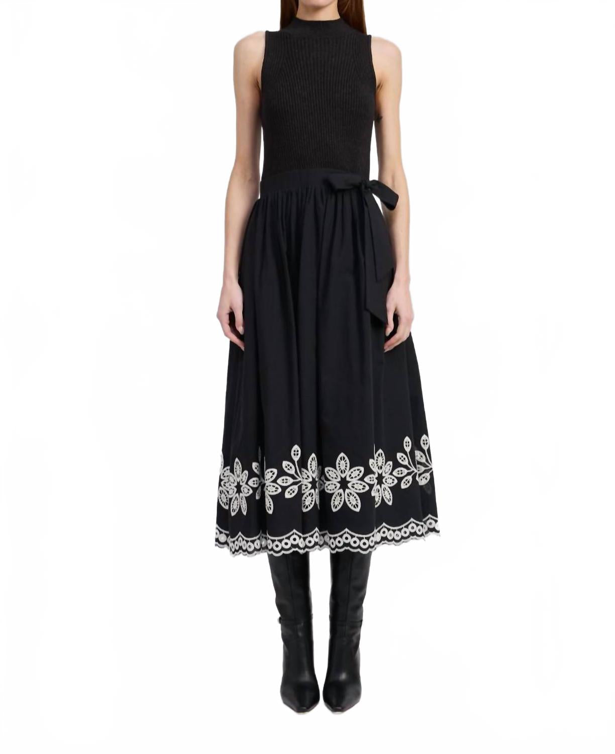Isidora Sleeveless Embroidered Midi Dress In Black