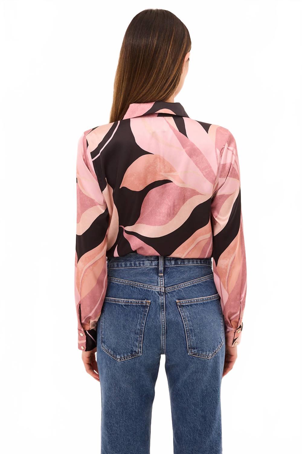 Celine Top In Moody Abstract Flora Satin