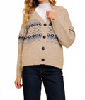 Argyle V-Neck Cardigan In Beige