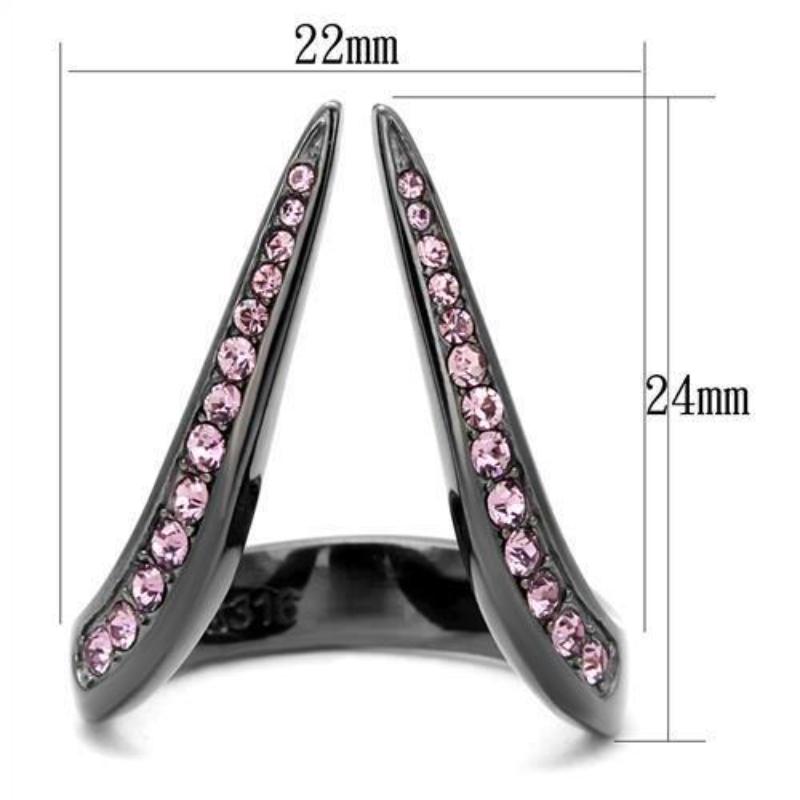 IP Light Black Stainless Steel Ring with Top Grade Crystal in Light Amethyst