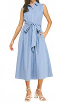 Hayden Flared Shirt Midi Dress In Light Blue