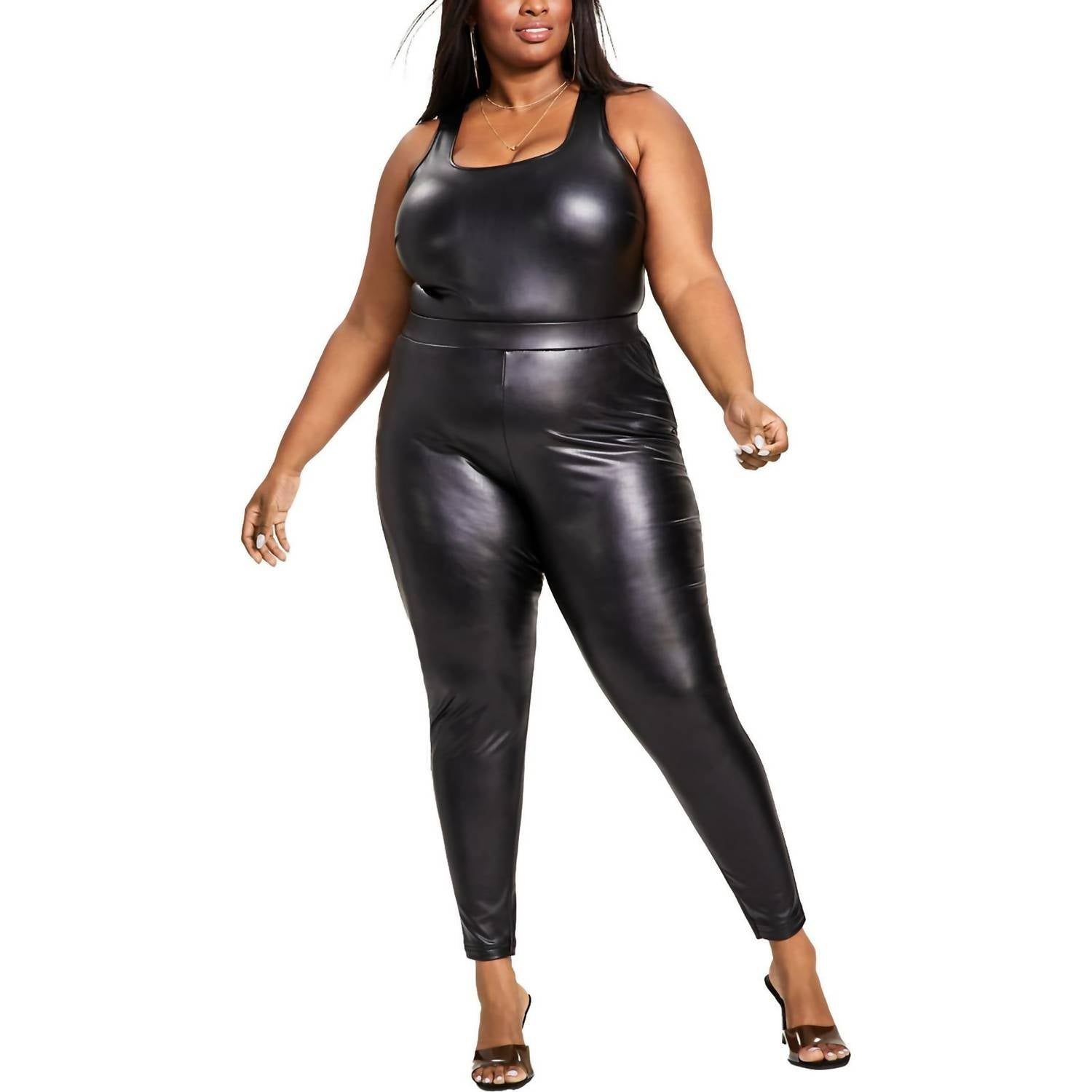 Faux Leather High Rise Leggings - Plus In Black