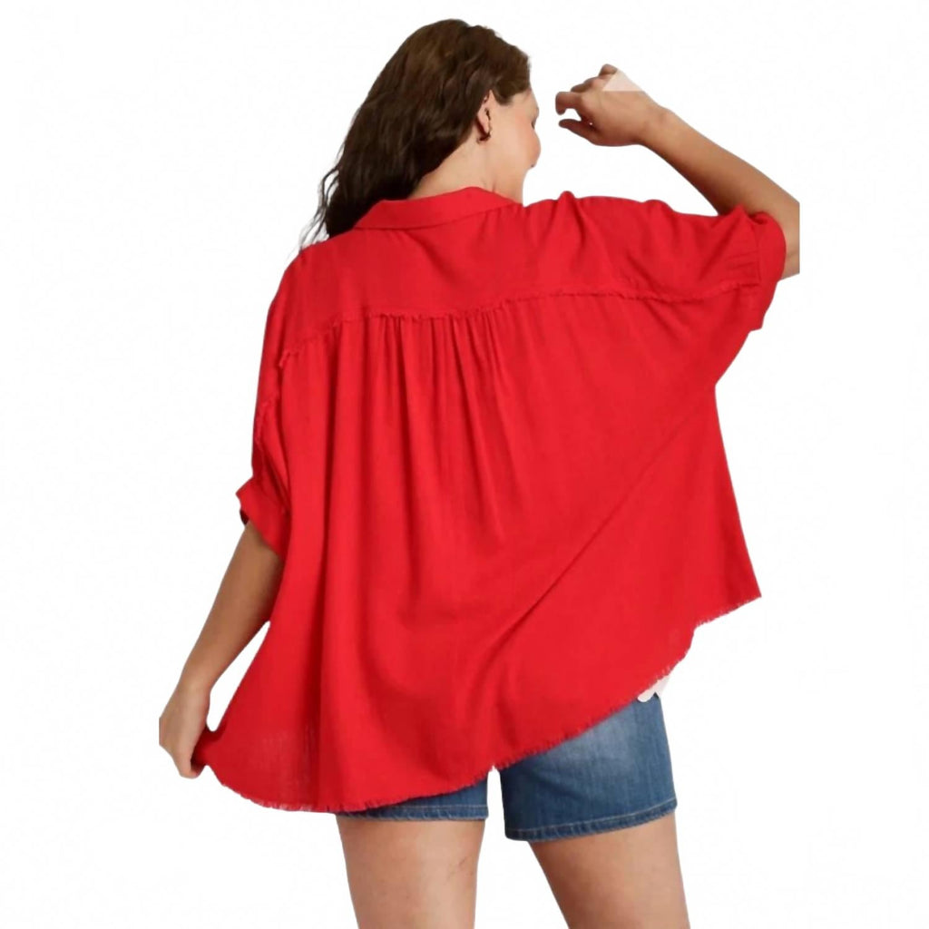 With Out Your Love Button Front Top - Plus Size In Tomato Red
