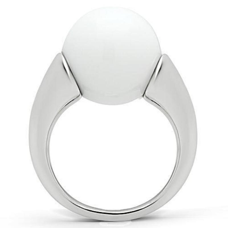 Rhodium Brass Ring with Synthetic Glass Bead in White