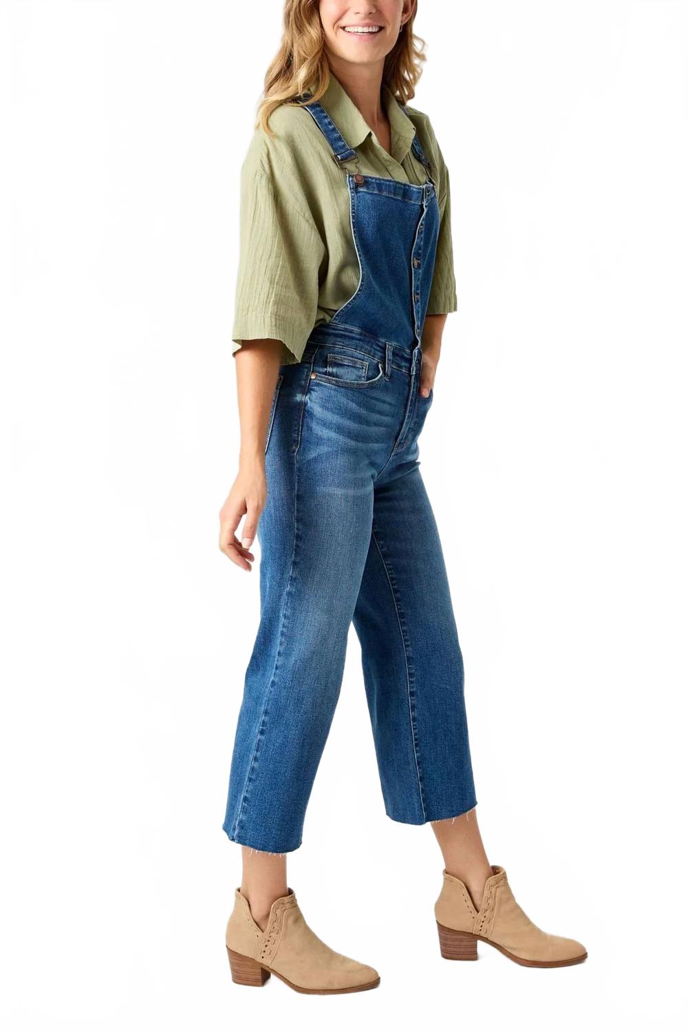 High Waist Wide Leg Crop Overalls In Blue
