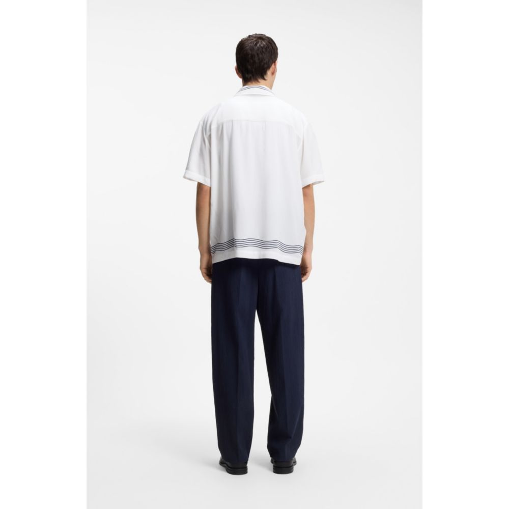 Oversized-fit printed shirt with camp collar