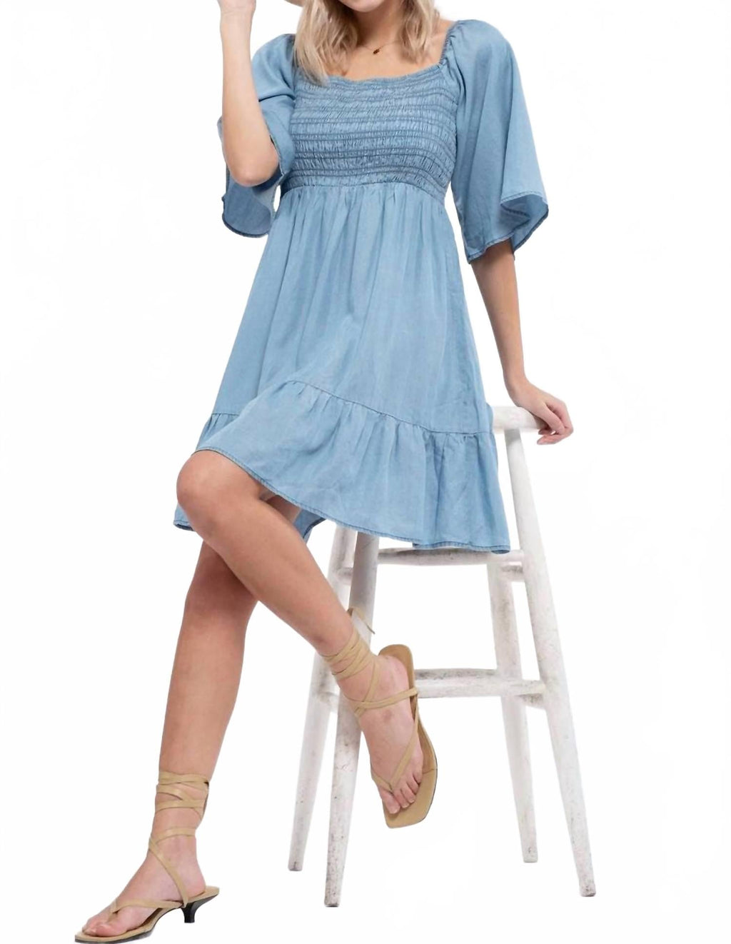 Arden Mini Dress In Blue Denim