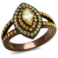 IP Coffee light Stainless Steel Ring with AAA Grade CZ in Citrine Yellow