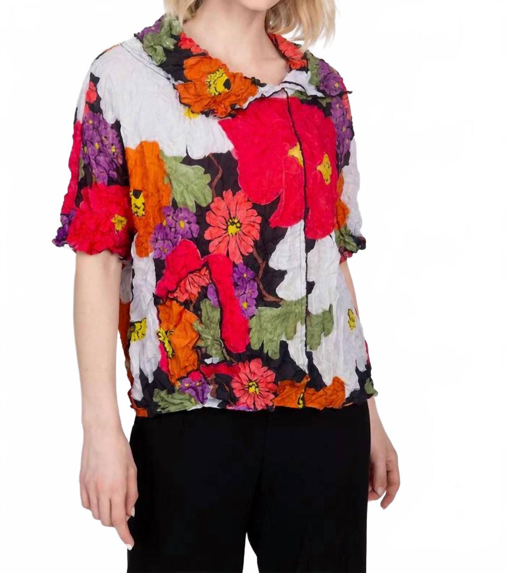 Siesta Floral Crinkle Crepe Pullover Top In Multi