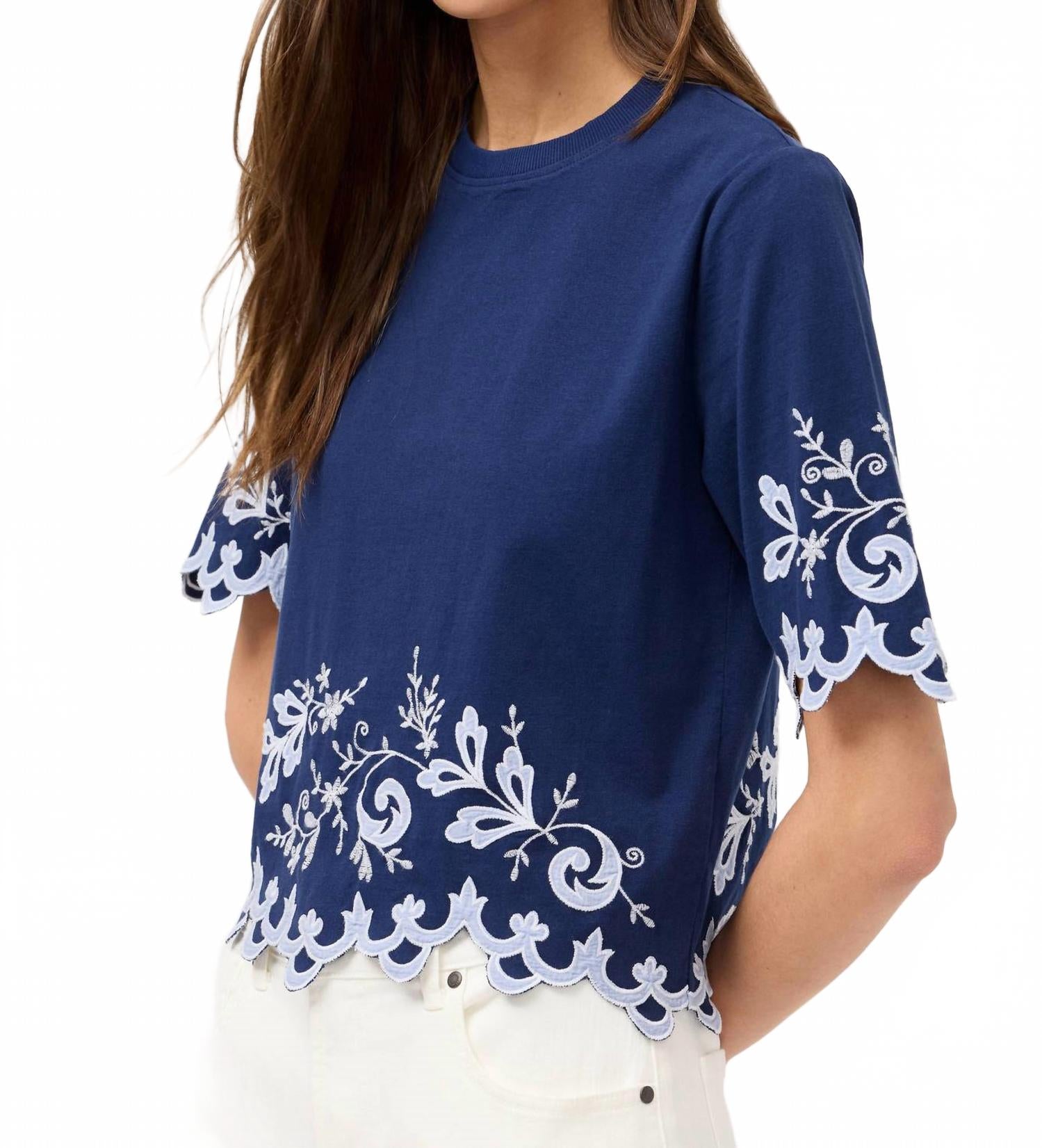 Addeline Elbow Sleeve Tee In Navy