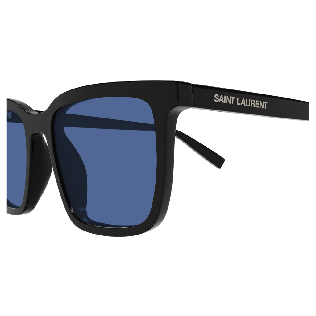 Bold Rectangular Black Acetate Sunglasses With Deep Blue Lenses