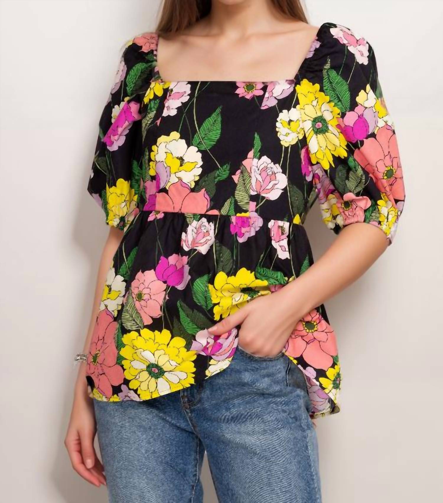 Marisol Blouse In Multi (Yellow, Pink, Green Tones)