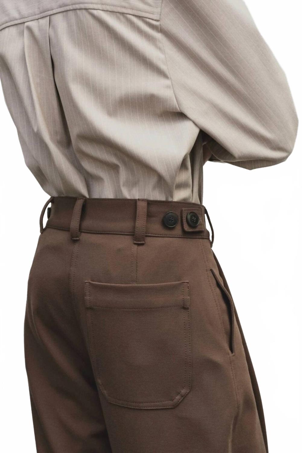 Pleated Barrel Leg Pants In Brown