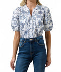 Renzo Toile Court Button Down Top In Blue