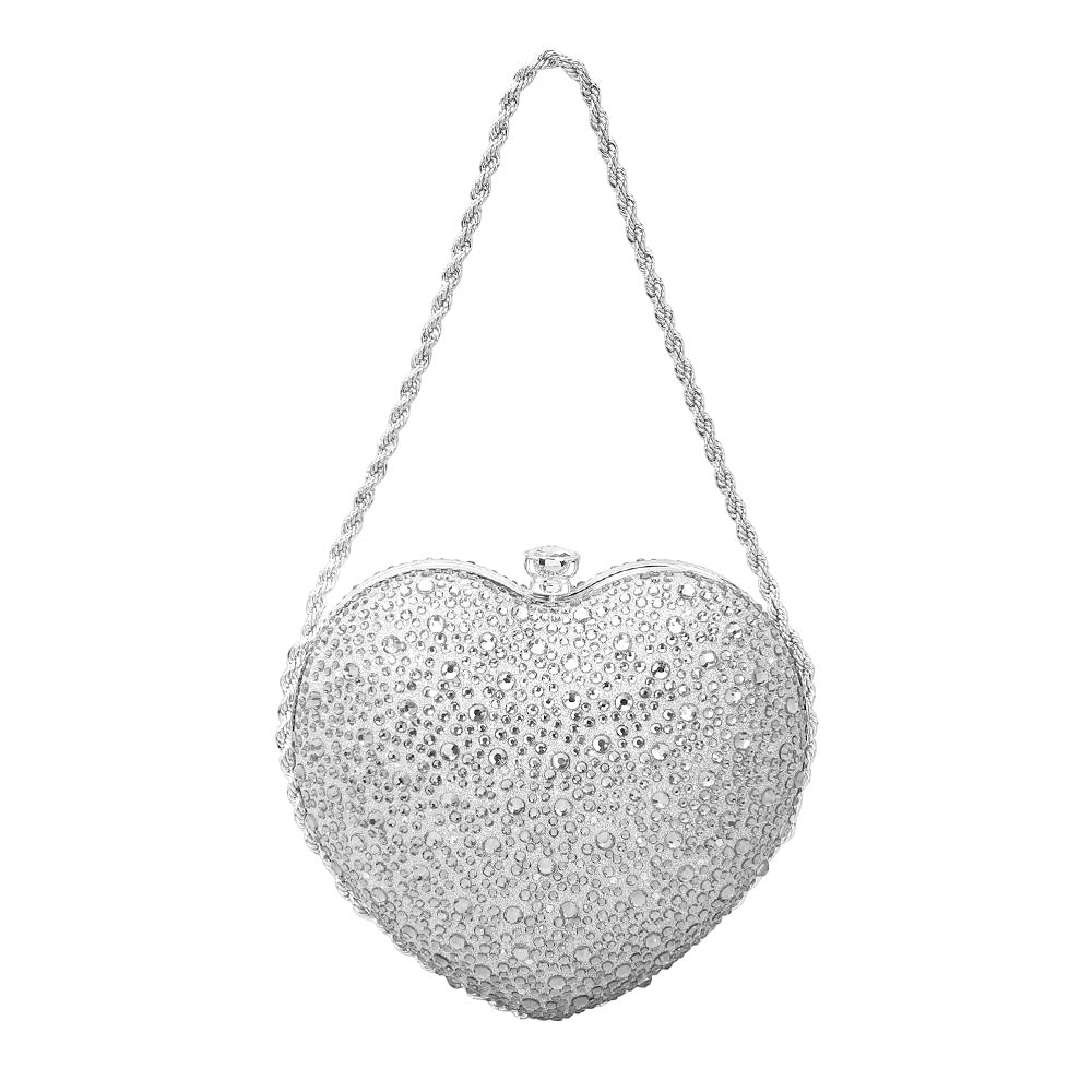 Rhinestone Studded Heart Shaped Evening Clutch Crossbody Bag