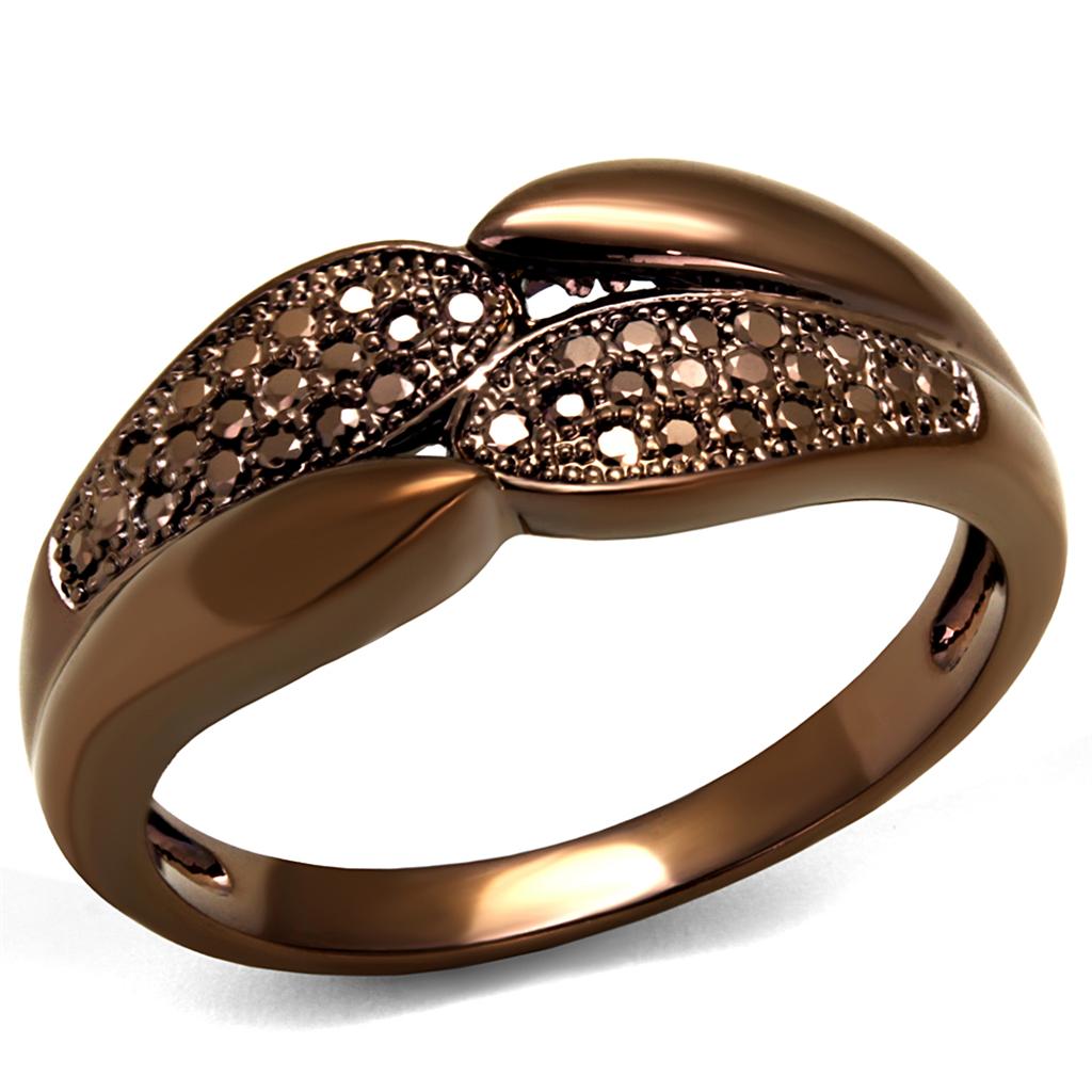 IP Coffee light Brass Ring with AAA Grade CZ in Light Coffee