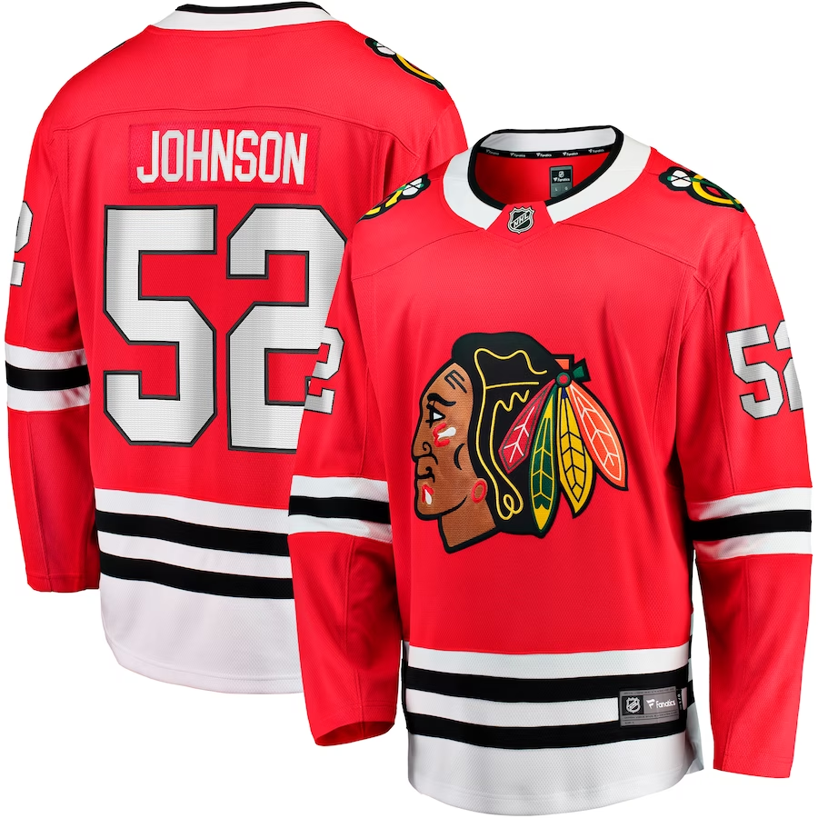 Men's Chicago Blackhawks Reese Johnson #52 Red Home Breakaway Player jersey