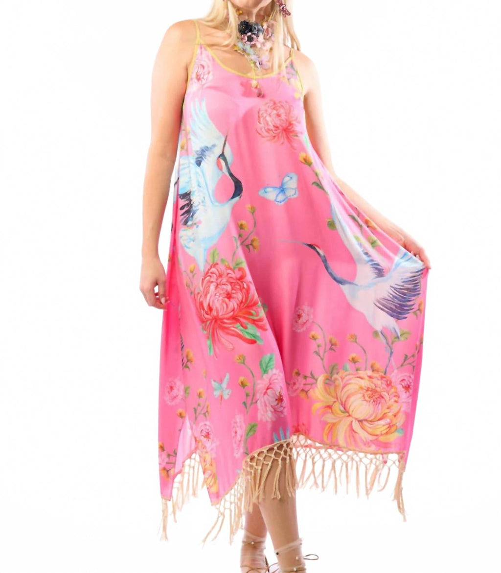 Crane Floral Print Dress In Rose