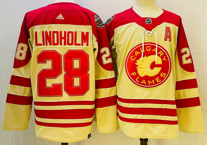 Men's Calgary Flames Elias Lindholm #28 Yellow Player Game jersey