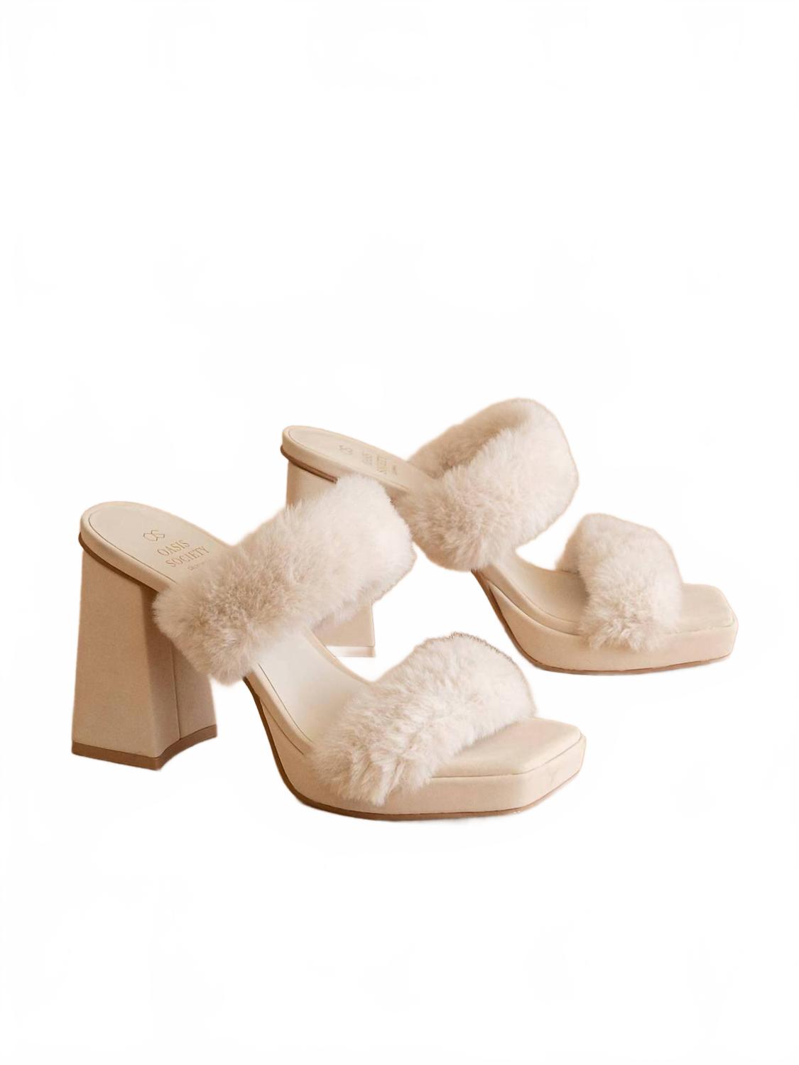 Women's Simone Fuzzy Banded Platform Party Heel In Light Grey