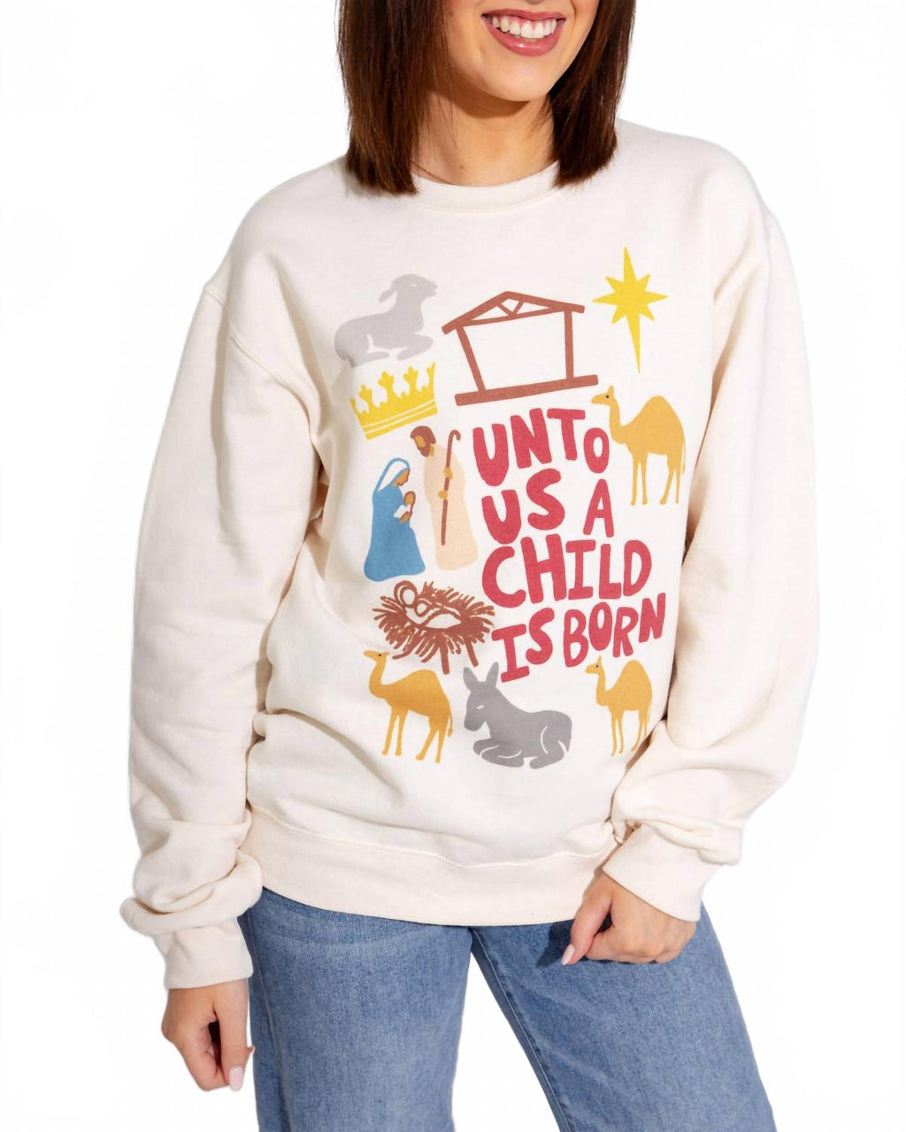 Unto Us A Child Is Born Sweatshirt In White