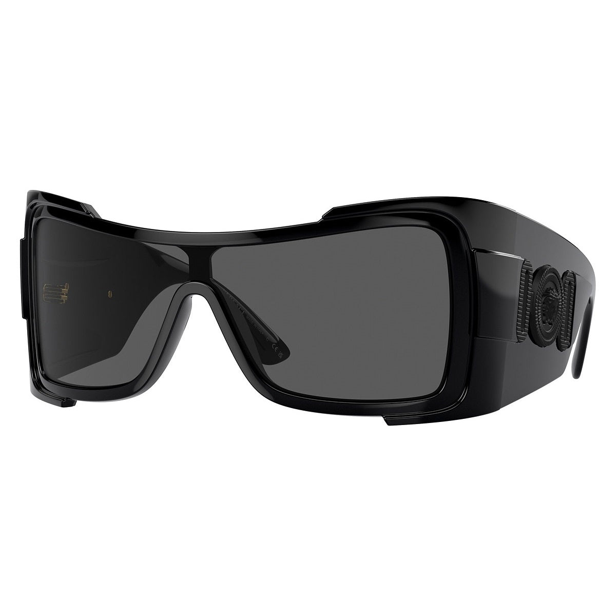 Versace Sunglasses Shield Full Rim, Black Frame And Dark Grey Mirror Blue Lens Ve4451Gb1/55