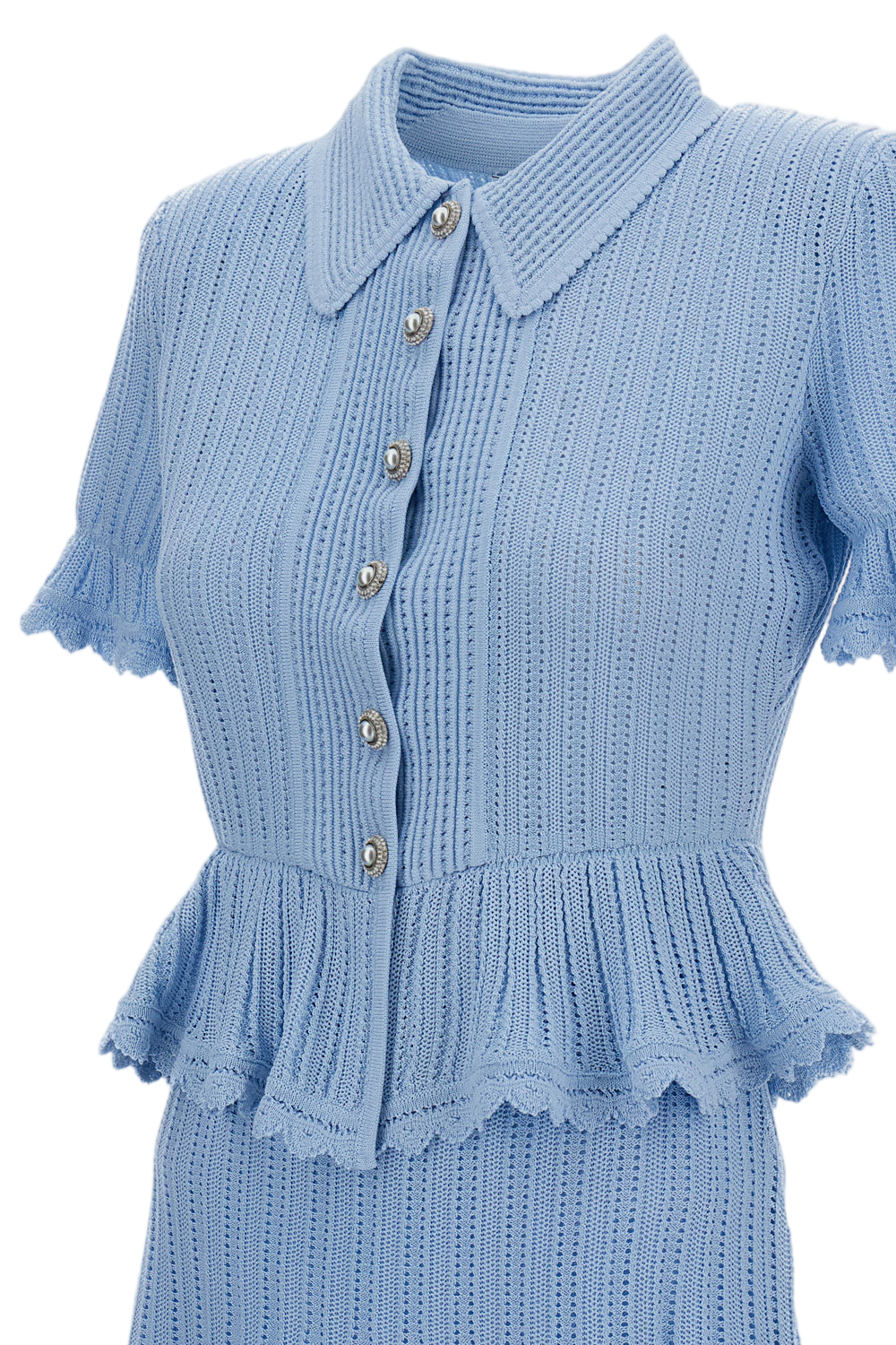 Pointelle Peplum Knit Mini Dress