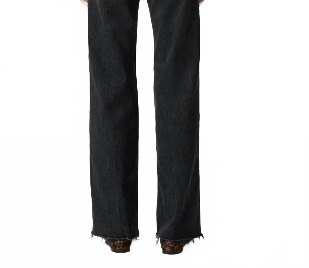 Anessa High Rise Wide Leg Jeans With Raw Hem In Viper Black Distressed