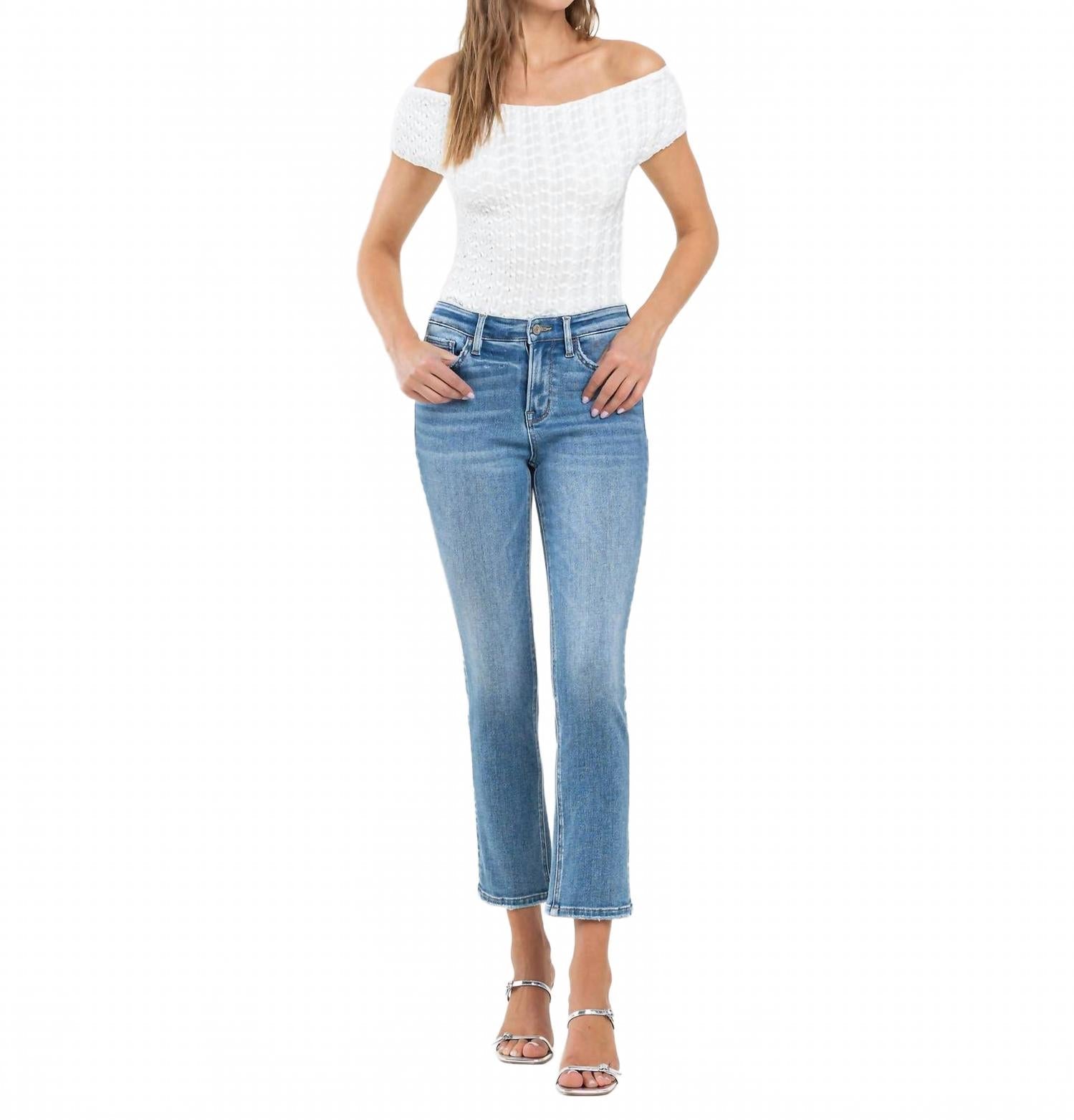 High Rise Crop Slim Straight Jean In Blue