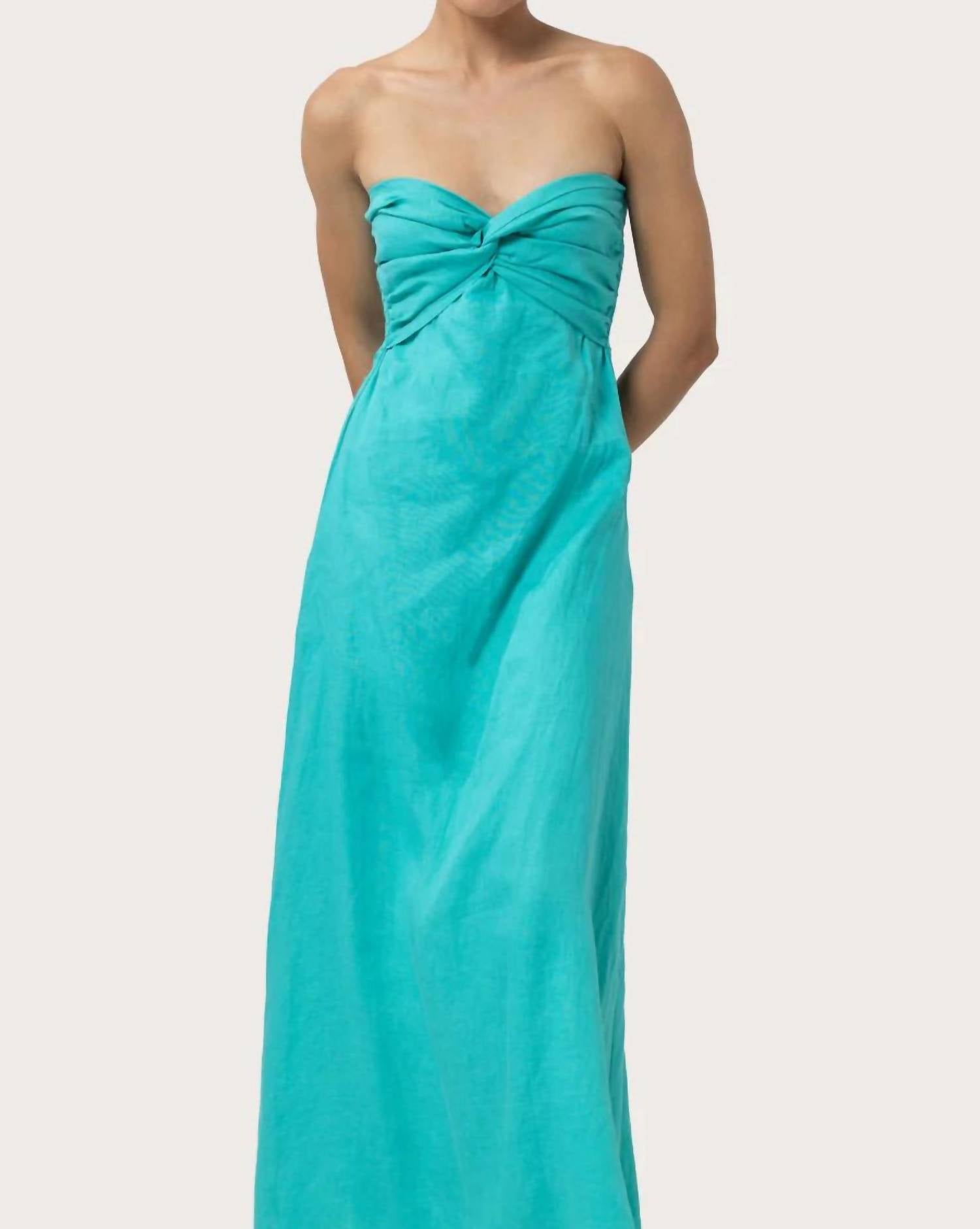 Melody Linen Maxi Dress In Laurel Teal Blue