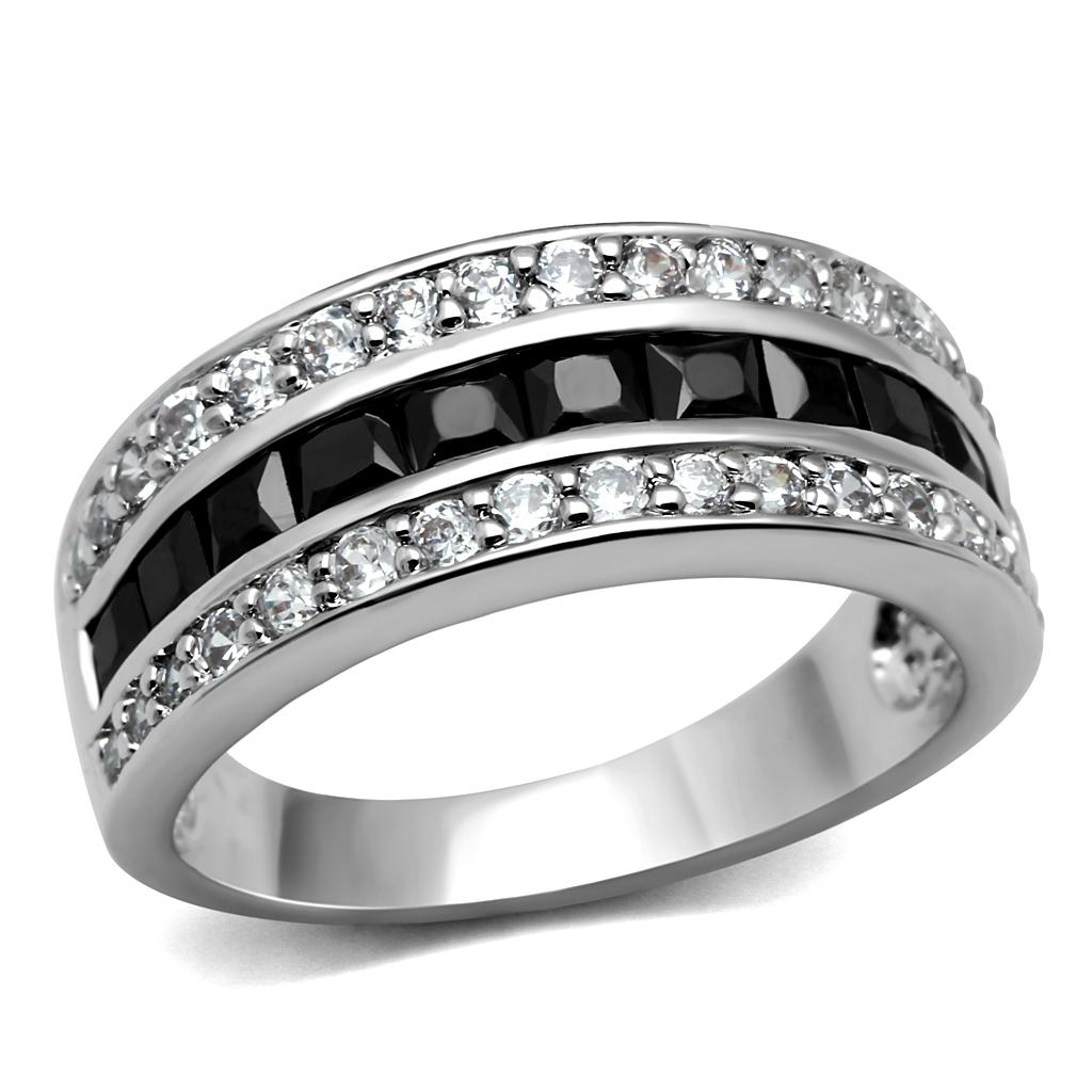High polished (no plating) Stainless Steel Ring with AAA Grade CZ in Black Diamond