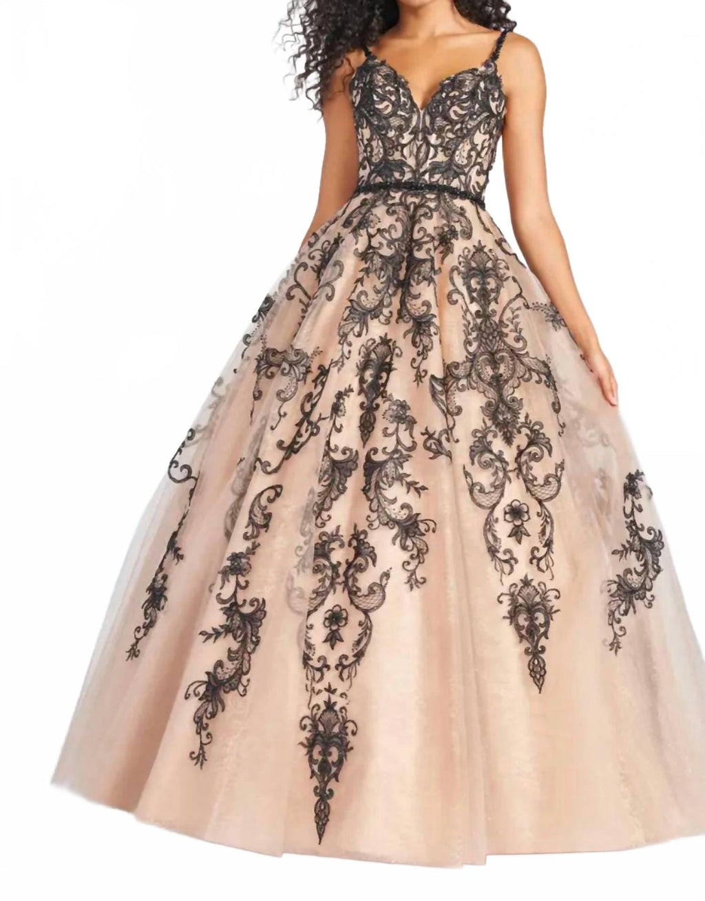 Tulle Ball Gown In Black/champagne