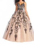 Tulle Ball Gown In Black/champagne