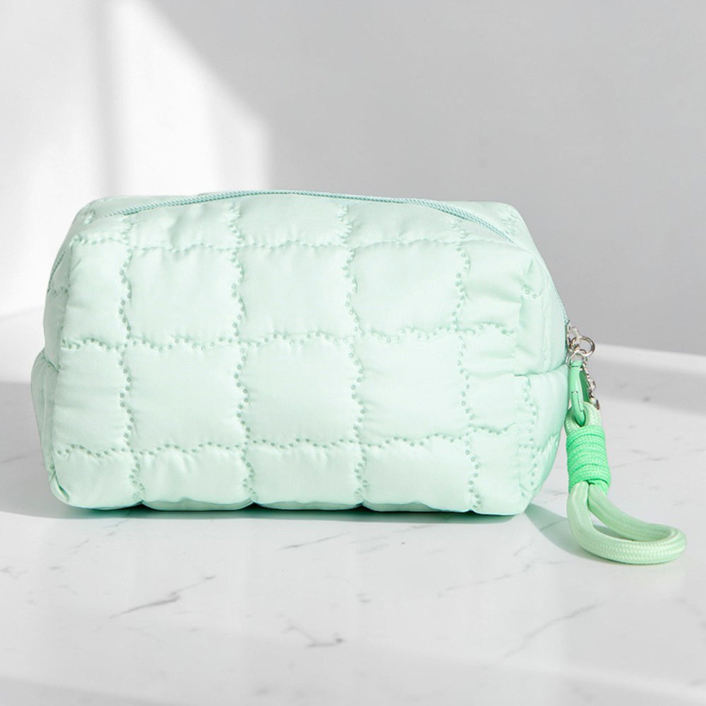 Solid Quilted Cosmetic Pouch Bag