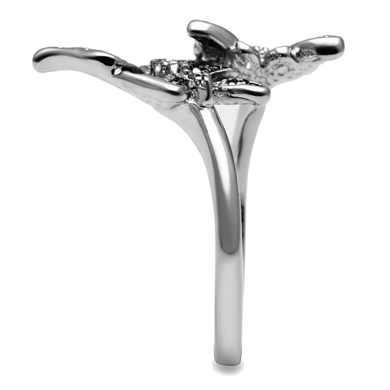 High polished (no plating) Stainless Steel Ring with AAA Grade CZ in Clear