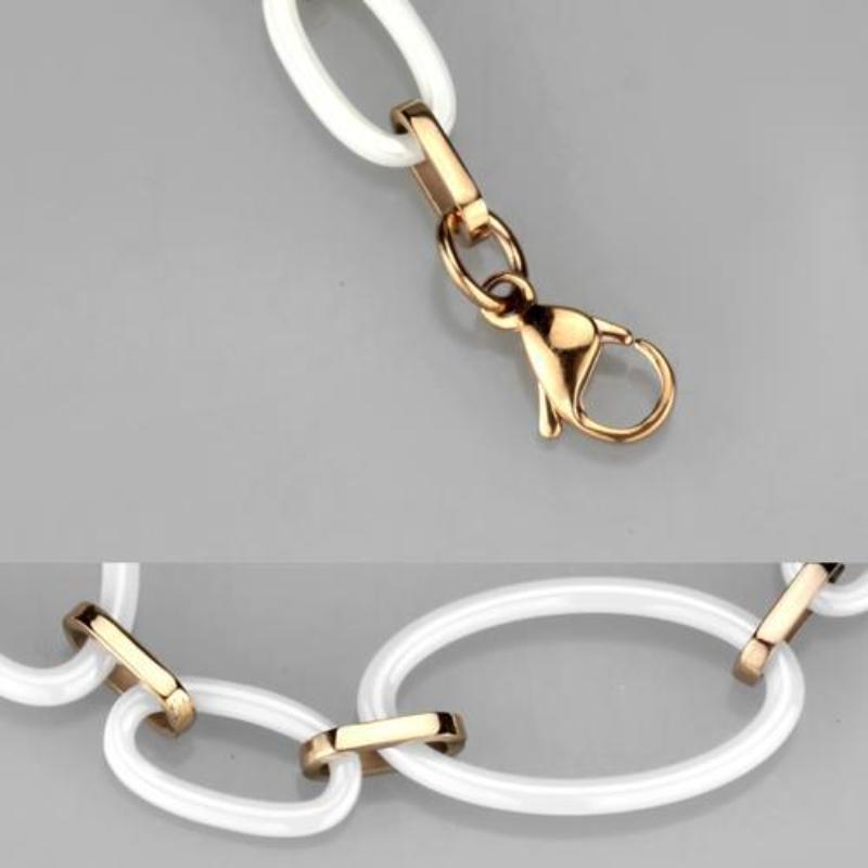 IP Rose Gold(Ion Plating) Stainless Steel Bracelet with Ceramic in White