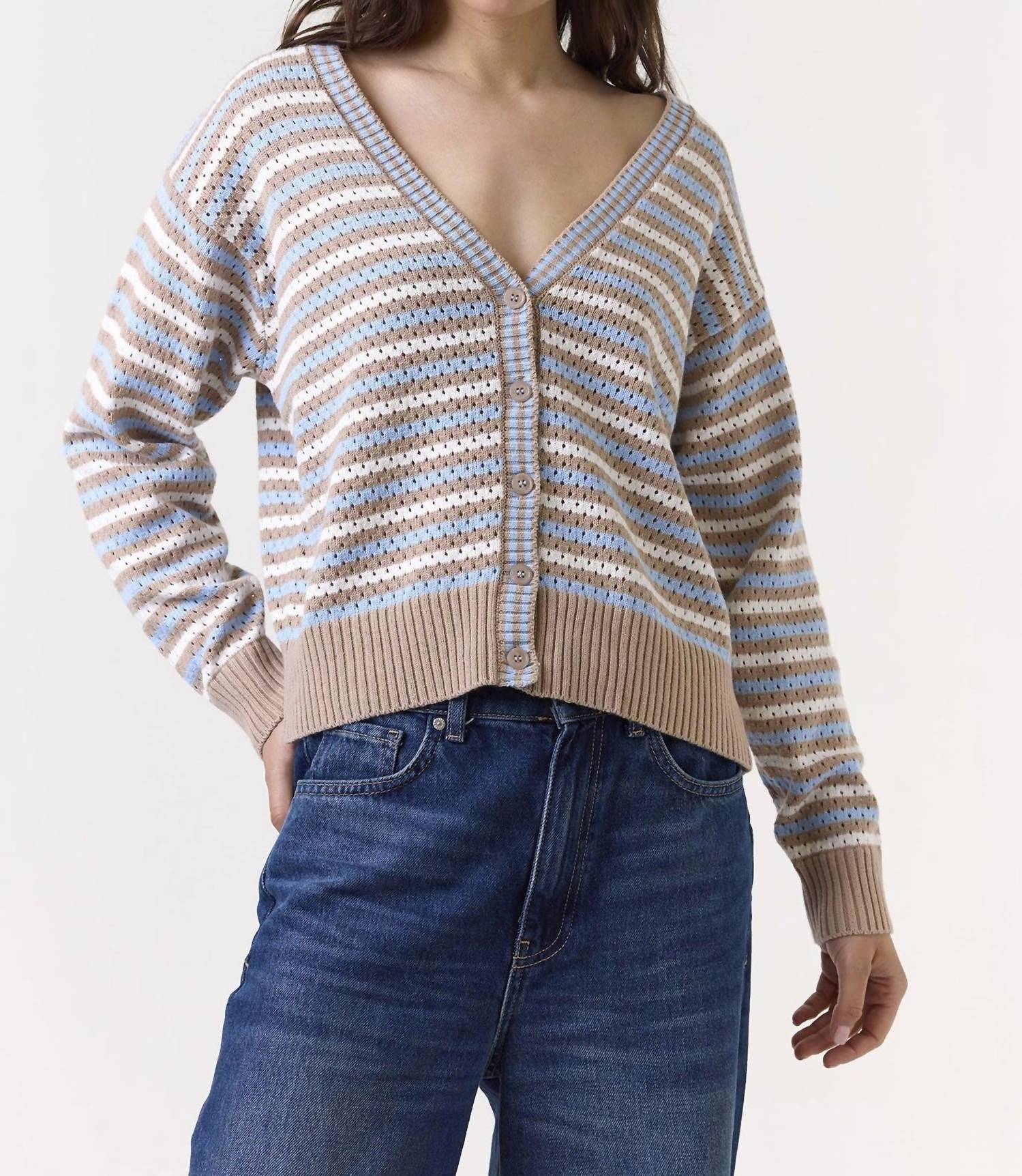 Pamilla Stripe Cardigan In Light Brown