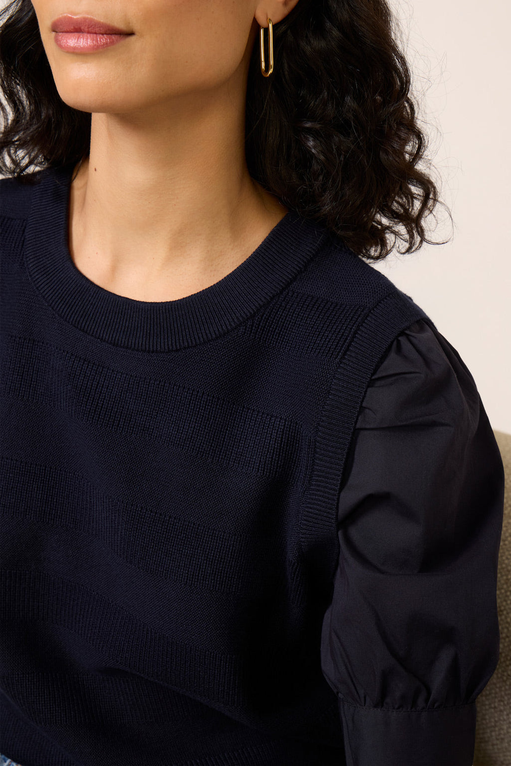 Women's Violet Puff Sleeve TwoFer Top