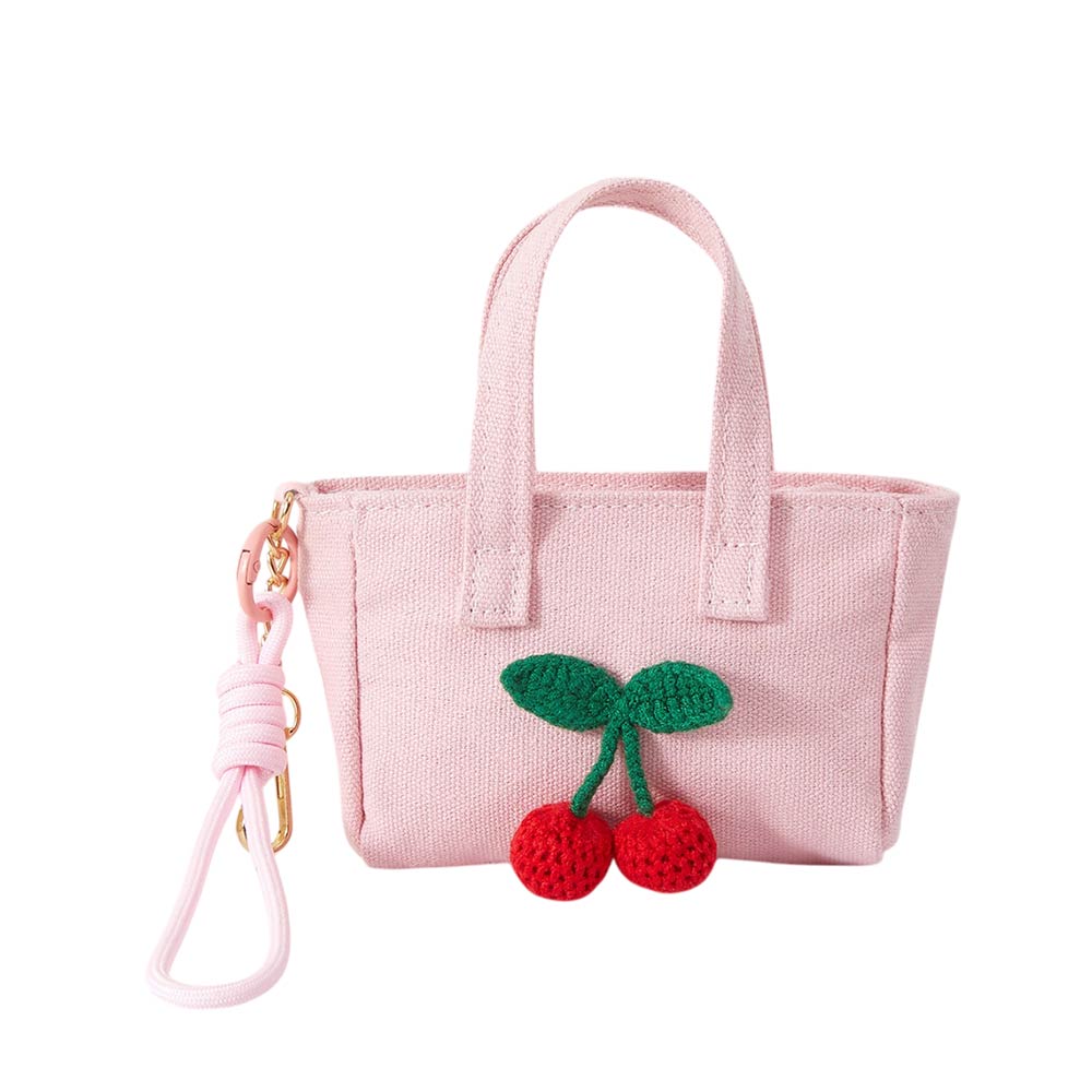 Cherry Charm Mini Canvas Tote Bag Keychain Bag Charm